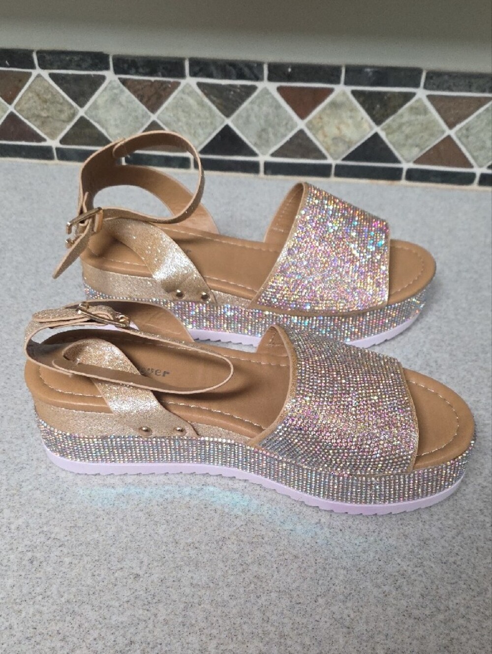 Forever Rose Gold Glitter Rhinestone Ankle-Strap Sandals - Picture 4 of 5